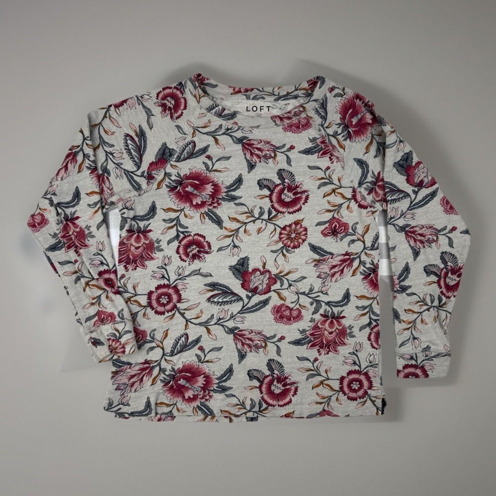Boho Floral Cottagecore Sweatshirt Top LOFT Beige‎ Pink MP
